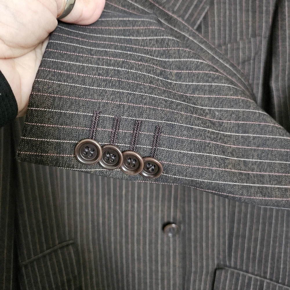 ZE Zanetti Super 140’s Wool Suit Made In Italy Brown Pinstripe Blazer Pant 42.